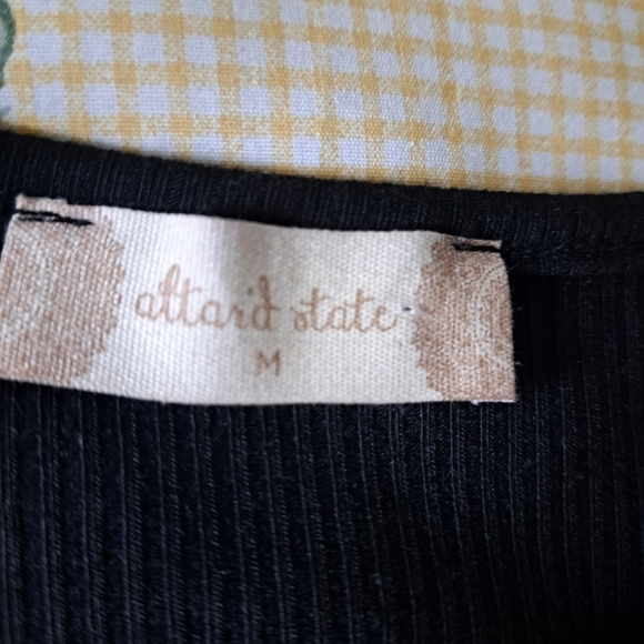 ALTAR'D STATE black ribbed bodysuit sheer pouffy short sleeves polka dots M - Picture 6 of 6